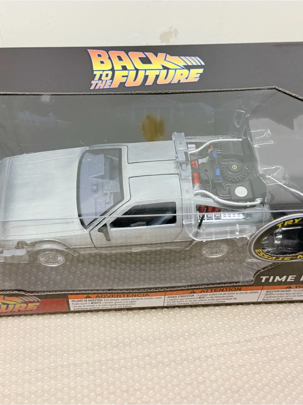 Die-Cast Silver Time Machine Toy Car with Blue LED Lights